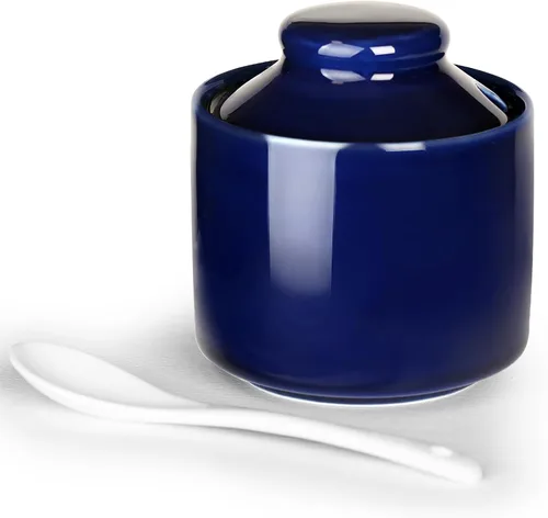 Vista 9 de Azucarero de 8 onzas con tapa y cuchara, frasco de azúcar de cerámica, dispensador de azúcar, contenedor de azúcar, accesorios para cafetería, marino