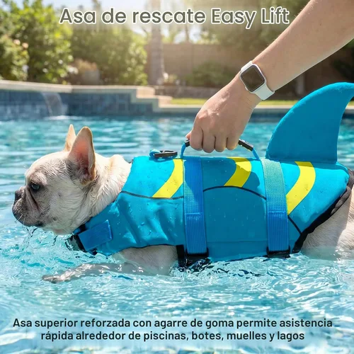Vista 4 de Chaleco salvavidas para perros de Fragralley Shark, chaleco salvavidas ajustable para perros con aleta de tiburón, adecuado para perros pequeños
