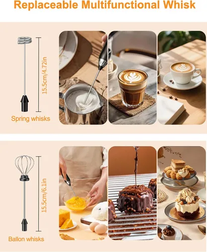 Vista 5 de Espumador de leche recargable de mano, espumador de café impermeable IP67 con pantalla digital de batería, espumador de leche eléctrico de 3