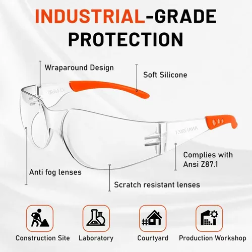 Vista 3 de Salfboy Anti Fog Wraparound Safety Glasses Bulk, ANSI Z87.1 Certified for Construction, Yard Work, Laboratories