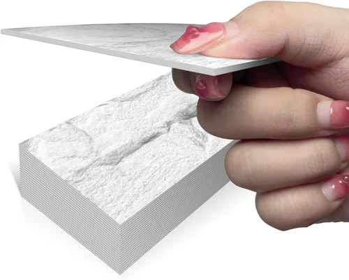 Vista 6 de Alwayspon 32 calcomanías de transferencia de azulejos de vinilo de espuma con efecto de mármol blanco de 4 x 8 pulgadas, para despegar y pegar
