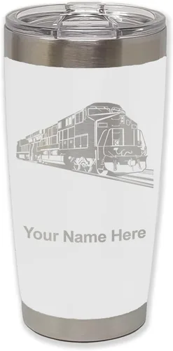 Vista 30 de LaserGram Vaso aislado al vacío de 20 onzas, tren de carga, grabado personalizado incluido (negro)