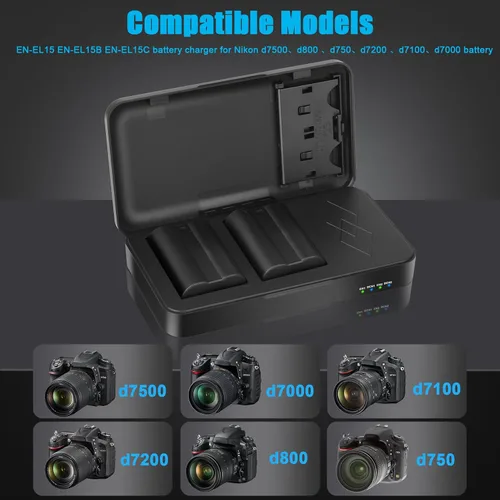 Vista 3 de JYJZPB EN-EL15C EN-EL15 Estación de almacenamiento de cargador de batería con ranuras para tarjetas SD USB-C Dual Charger Case with USB Output and