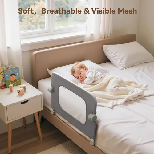 Vista 5 de Tivellary Barrera de seguridad reforzada para cama de niños pequeños – Protector de barandilla de cama de 32” con material engrosado, protector