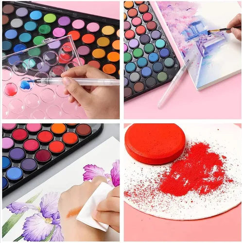 Vista 6 de GETHPEN Pintura de acuarela, juego de pintura de acuarela, juego de pintura de acuarela lavable de 48 colores con pincel, bolígrafo de agua