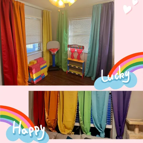 Vista 9 de THOOO Cortinas opacas de arcoíris de 6 paneles para dormitorio y sala de estar, 54 pulgadas de largo, oscurecimiento de habitación, bolsillo