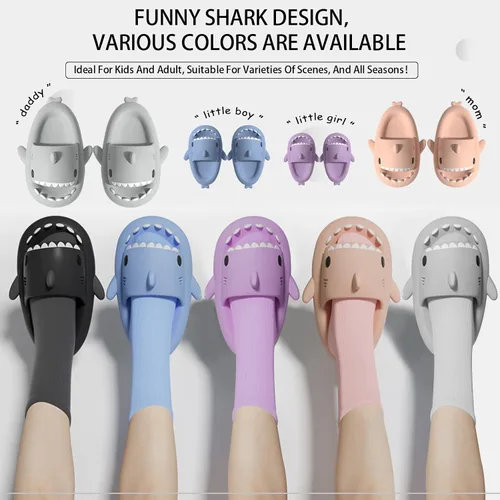 Vista 4 de MUMIK Sandalias de tiburón para niños, pantuflas de tiburón mejoradas, sandalias de tiburón en la nube, antideslizantes, suela gruesa, cómodas
