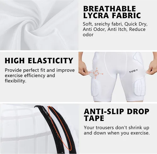 Vista 4 de Faja de fútbol corta acolchada de compresión para hombre con almohadillas, cadera, muslo, trasero, coxis, pantalones protectores para jóvenes