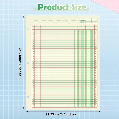Vista 2 de Fulmoon - Paquete de 5 blocs de papel contable con 250 hojas, hojas de análisis contable con columnas, 3 agujeros, libro de contabilidad