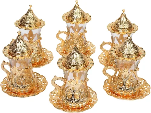 Vista 8 de Alisveristime Cakmali - Juego de té turco con 6 tazas de vidrio, 3.4 fl oz, dorado