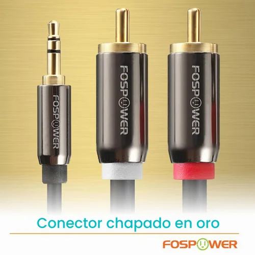 Vista 5 de FosPower Cable de 3.5mm a RCA (183 cm), Cable de audio RCA chapado en oro de 24K macho a macho, cable auxiliar estéreo [izquierdo/derecho] adaptador