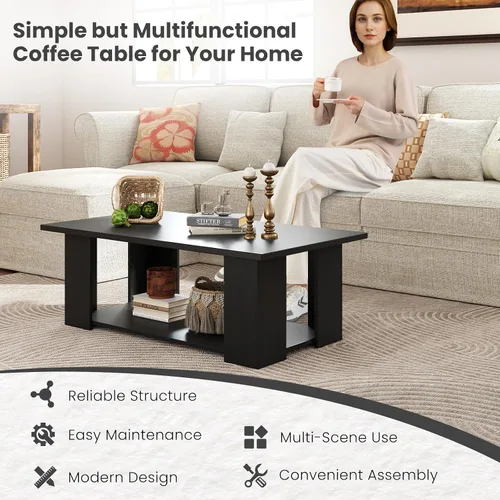 Vista 7 de GOFLAME Mesa auxiliar con almacenamiento, mesa central moderna para espacios pequeños, mesas de té decorativas para sala de estar, sala de Negro