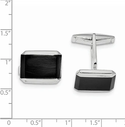 Vista 2 de Gemelos rectangulares de plata de ley 925 para hombre, gemelos de ónix negro, collar de eslabones para hombre, joyería fina para papá, regalos