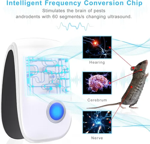 Vista 2 de Repelente ultrasónico de control de plagas para interiores, repelente de ratones con enchufe electrónico para roedores, ratas, arañas, hormigas