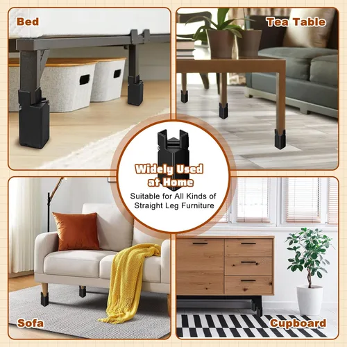 Vista 6 de Paquete de 4 elevadores de cama ajustables, 4 pulgadas con abrazadera de tornillo, elevador de cama resistente para silla, escritorio, mesa, patas