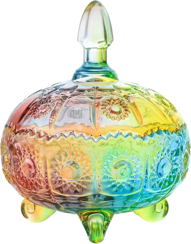 Vista 12 de SOCOSY Tarro de boticario de vidrio transparente en relieve con tapa, Tarro de dulces Tarro de buffet de dulces de boda Caja de joyería de cristal