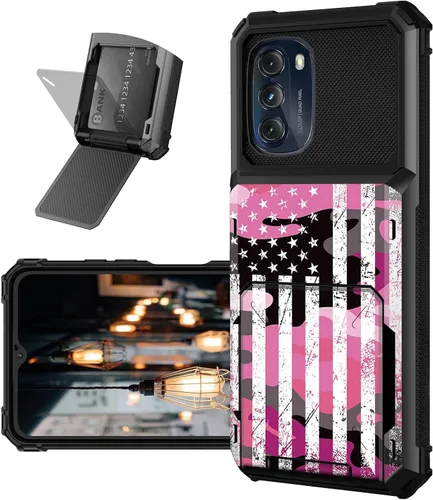 Vista 14 de Funda tipo cartera para Moto G 5G 2022 con ranura para tarjetero, cubierta abatible híbrida de doble capa, resistente, a prueba de golpes, funda