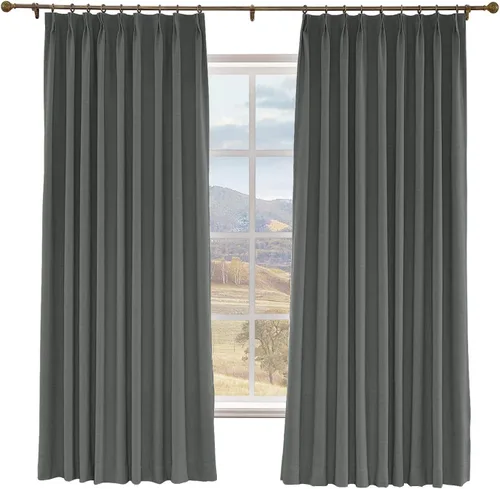 Vista 7 de Macochico Cortinas opacas de lino sintético de 52 pulgadas de ancho x 63 pulgadas de largo, panel de cortinas plisadas para dormitorio, aulas