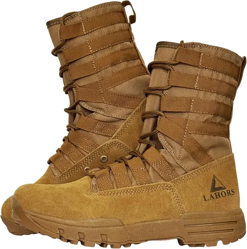 Vista 11 de Botas tácticas militares de combate ligeras para hombre. Botas de desierto al aire libre para senderismo, ejército, transpirables, con cremallera