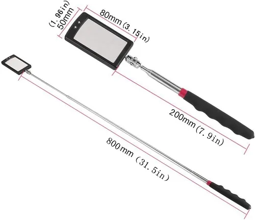 Vista 3 de Espejo de inspección telescópico flexible 360 con luz giratoria para mayor visión, espejo mecánico redondo en un palo, selector magnético con juego