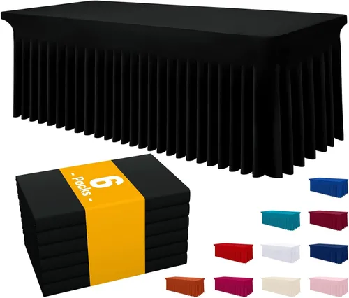 Vista 12 de Smiry Mantel de Spandex Paquete de 6, Mantel Elástico Ajustable Extensible para Mesas Rectangulares de 4 Pies, Cubierta de Mesa Impermeable Lavable
