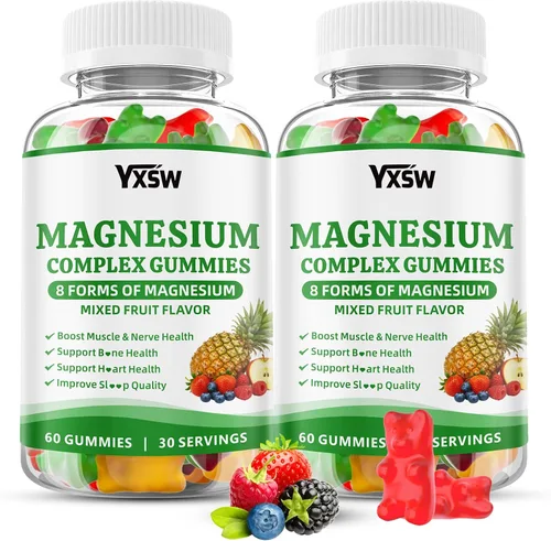 Vista 8 de Gomitas de complejo de magnesio 8 elementales de 1000 mg – glicinato de magnesio, citrato, malato, taurato, apoya los huesos, los músculos, la salud