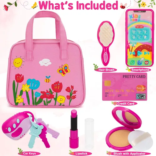 Vista 4 de Officygnet Bolso de Juguete para Niñas, 1, 2, 3 Años de Edad, Bolso de Niña Pequeña Juguetes con Kit de Maquillaje de Fantasía, Juguete de Juego