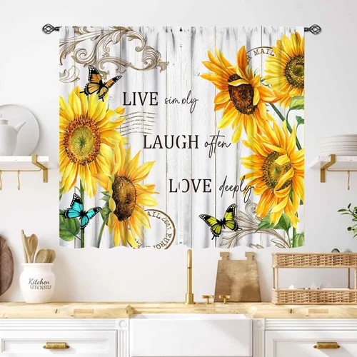 Vista 32 de Cortinas infantiles de abejas, cortinas de campo de primavera de acuarela de girasoles florales de nido de abeja, adorables abejas, cortinas