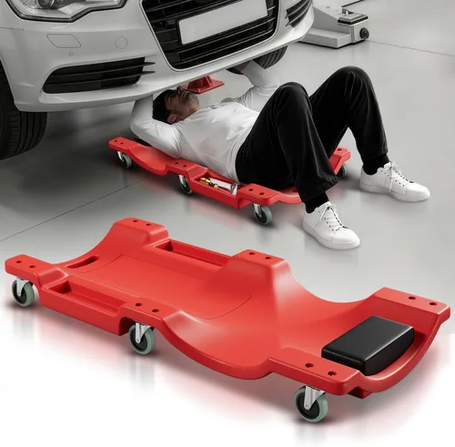 Vista 16 de Auto Dynasty Tablilla rodante de 40 pulgadas para reparación mecánica automotriz en el garaje, de perfil bajo, con luz LED y reposacabezas Negro