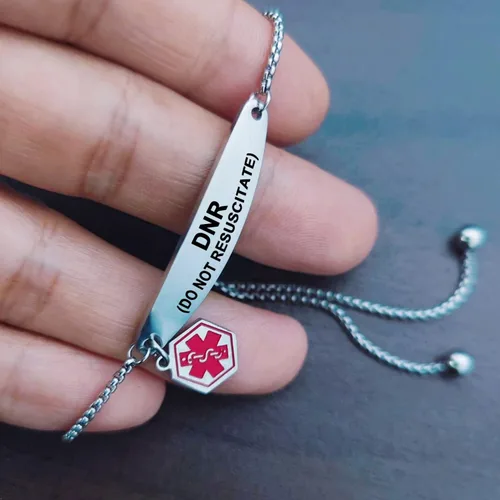 Vista 4 de Pulseras de alerta médica para mujer, pulseras de identificación médica con grabado láser gratis, pulseras ajustables de acero inoxidable grabado