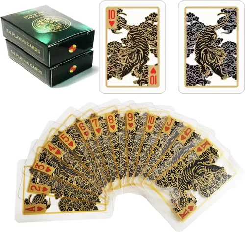 Vista 8 de VOVCIG Mini cartas de juego, juego de cartas en miniatura doradas de 2 barajas impermeables, cartas de póquer, cartas de póquer de viaje