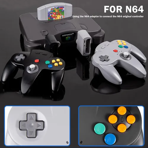Vista 5 de KIWITATA Controlador inalámbrico N64, controlador remoto de 2.4 GHZ para juego de joystick, Gamepad compatible con consola N64, Switch, Raspberry