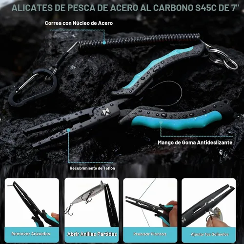 Vista 3 de BasicGear Juego de herramientas de pesca - Alicates de 7 pulgadas, pinza de labio de pez de 9.5 pulgadas, tijeras de 4.5 pulgadas, cuchillo