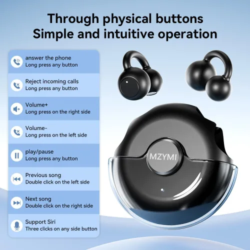 Vista 4 de Auriculares de oído abierto, Bluetooth5.4 con clip para deportes (negro)