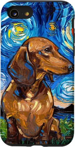 Vista 18 de Aja - Carcasa para iPhone 17 de pelo corto marrón con diseño de perro de noche estrellada Doxie
