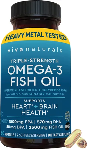 Vista 15 de Viva Naturals Aceite de Pescado Omega-3, Triple Fuerza, 2500 mg, 30 Cápsulas Blandas – Ácidos Grasos Omega 3 Re-Esterificados Incluyendo EPA, DHA