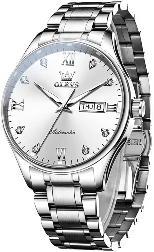 Vista 6 de OLEVS Relojes automáticos para hombre, con cuerda automática, calendario mecánico, resistente al agua, de acero inoxidable, luminoso, de lujo