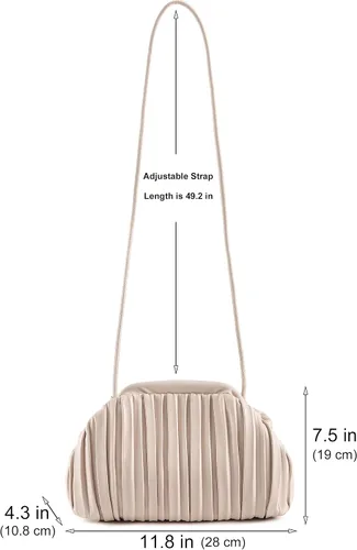 Vista 5 de NIUEIMEE ZHOU Bolso de mano fruncido para mujer, de piel sintética, bolso de mano, bolso de mano retro, bolso cruzado