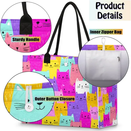 Vista 4 de Pardick Bolsa de mano reutilizable para mujer, bolsa de viaje, trabajo, compras, piscina y playa, A-04, Mediana