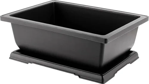 Vista 6 de JOIKIT Paquete de 10 macetas de entrenamiento de bonsái de plástico de 9 pulgadas con orificio de drenaje y bandejas, macetas rectangulares