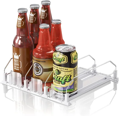 Vista 18 de Organizador de Bebidas para Refrigerador, 12oz 16oz 20oz - Dispensador de Latas de Refresco para Refrigerador, Ancho Ajustable, Deslizador Negro