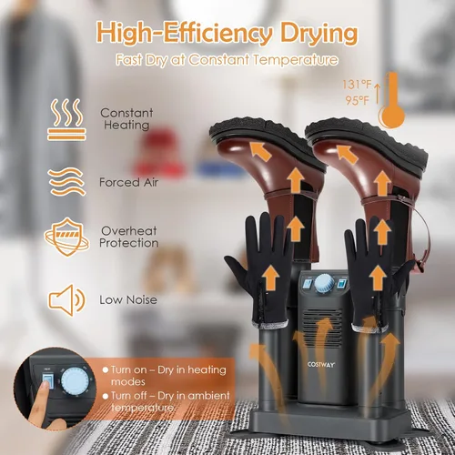 Vista 2 de COSTWAY Boot Dryer, Shoe Dryer with 180 Mins Timer & Heating Blower, Ozone Disinfection, Extendable Design
