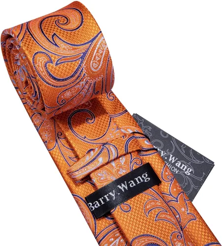Vista 233 de Barry.Wang - Juego de corbata de seda para hombre, diseño de cachemira, pañuelo y gemelos de bolsillo