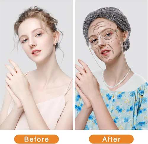Vista 2 de Old Lady Costume for Women Kids,8Pcs Grandma Cosplay Set for 100th Day of School Granny Costumes Halloween Accessories
