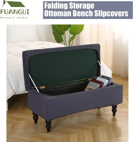 Vista 2 de FUANGUI Funda para Otomán Elástica de Almacenamiento Funda para Banco Otomán Impresa Plegable Banco de Almacenamiento Funda para Otomán Reposapiés