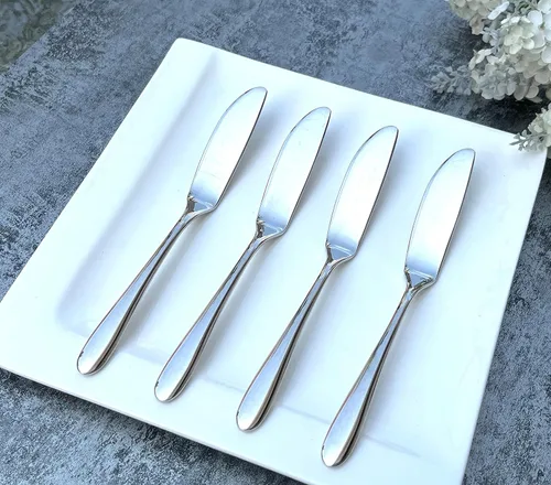 Vista 8 de Juego de 4 cuchillos de mantequilla, cuchillo de paté esparcidor de queso, mango grueso y suave, material de seguridad alimentaria, acero inoxidable