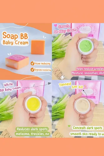 Vista 2 de BB Baby Cream - Set de cuidado facial 4 en 1 (3 cremas + 1 jabón) - Hidratante y brillante para adultos, 3.53 oz