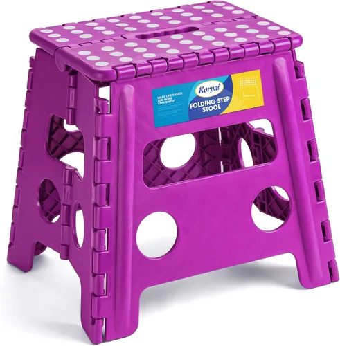 Vista 10 de Korpai Taburete plegable de 9 pulgadas para adultos, niños, taburetes plegables antideslizantes con mango portátil, taburete plegable de plástico
