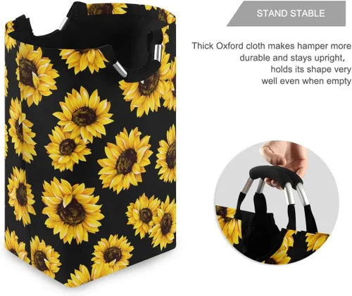 Vista 3 de senya Cesta de lavandería grande para compras, plegable, de tela, plegable, para ropa sucia, contenedor plegable para lavado (girasol negro)
