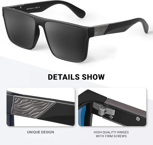 Vista 4 de JIM HALO Gafas de sol polarizadas retro para hombres y mujeres, parte superior plana cuadrada UV400, gafas para conducir, pesca, senderismo, golf